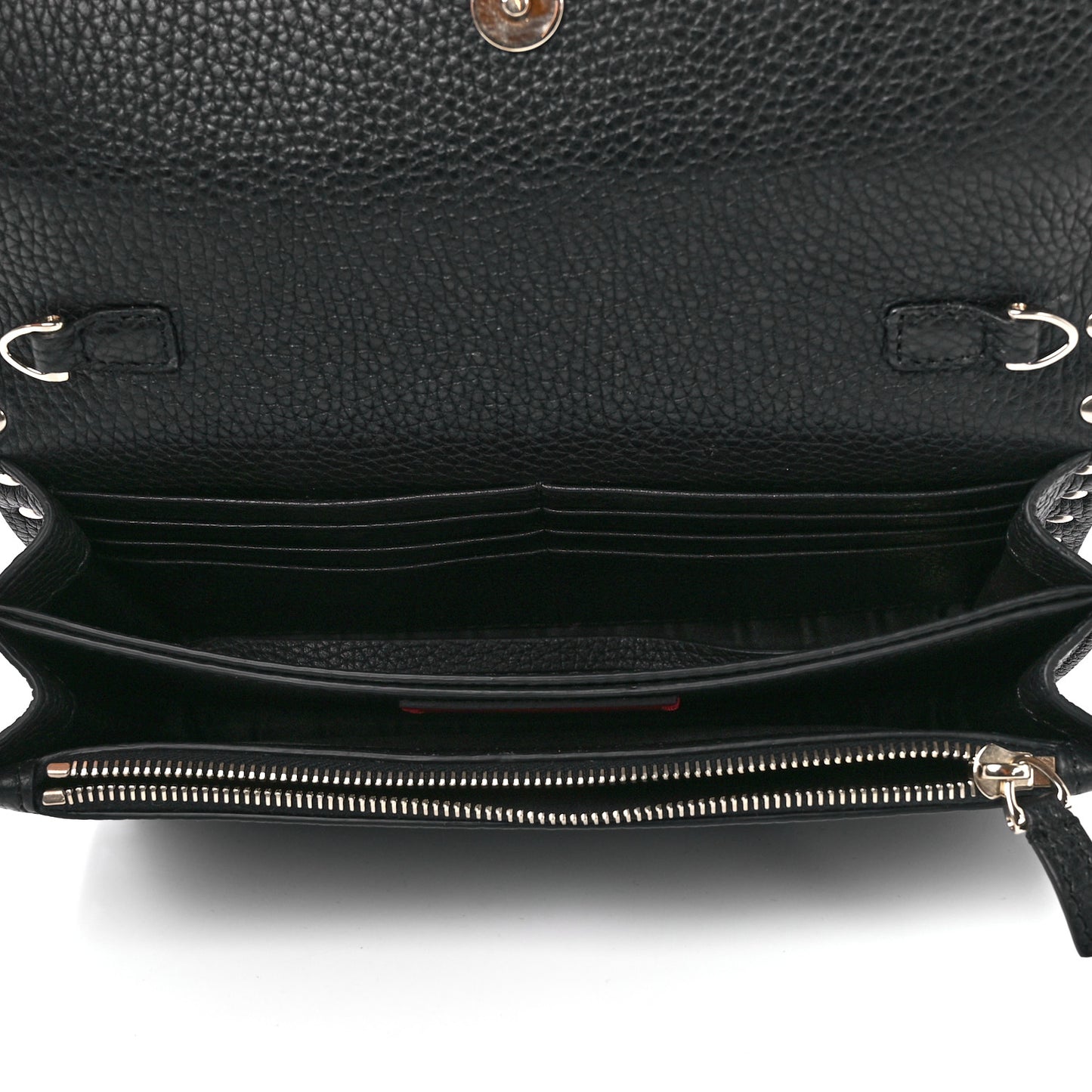 Pebbled Calfskin Rockstud Flap Wallet On Chain Black