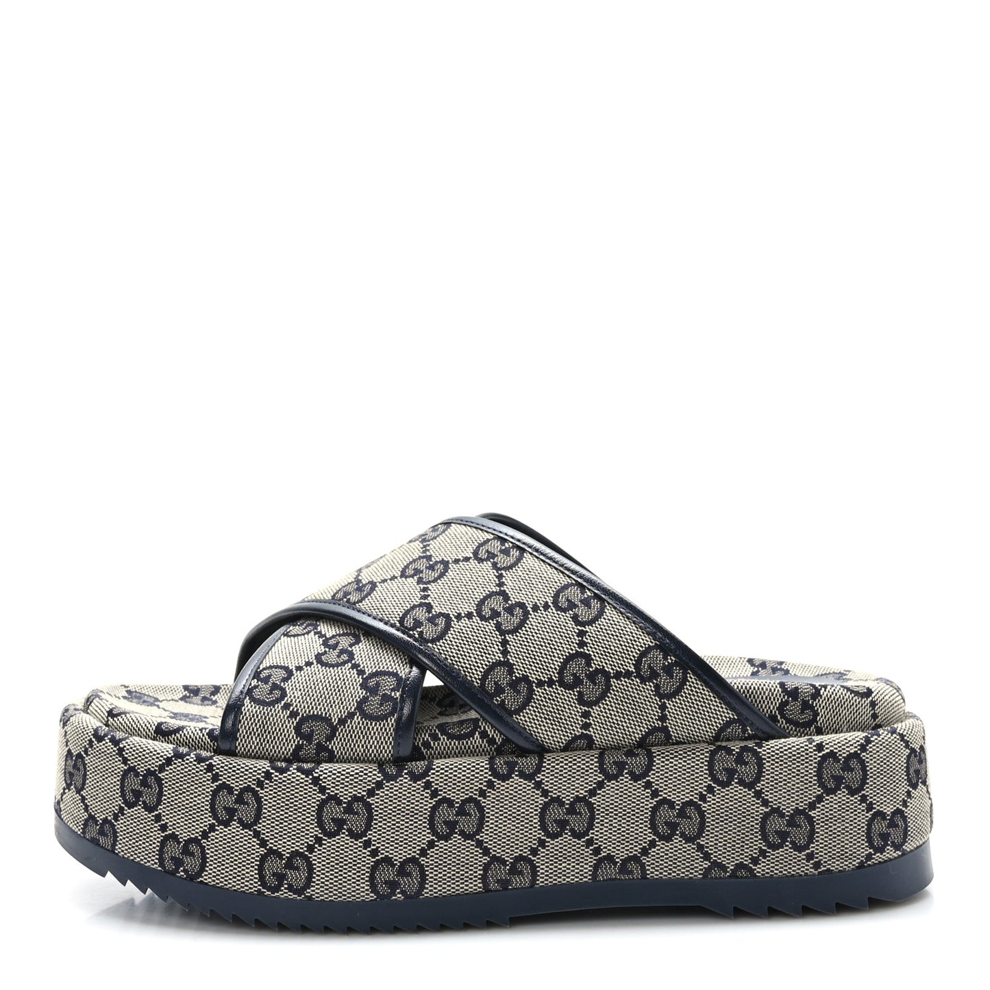 Monogram Criss Cross Platform Slide Sandals 36.5 Beige Blue