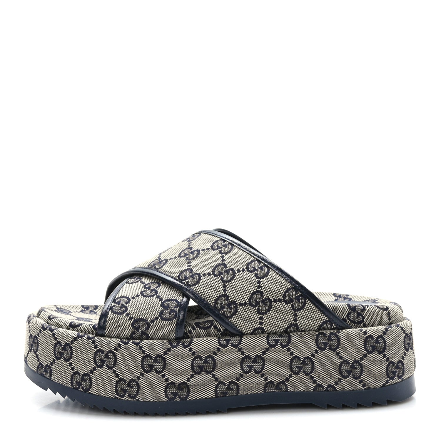 Gucci Monogram Criss Cross Platform Slide Sandals 36.5 Beige Blue 1 of 8