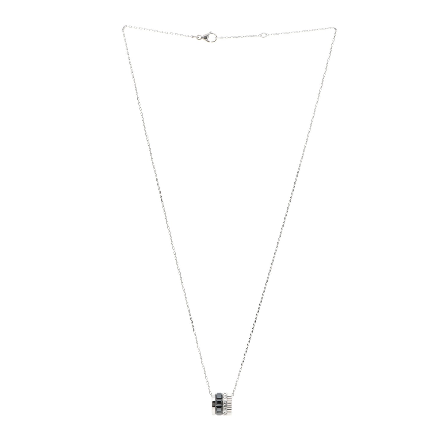 18K White Gold PVD Black Diamond Quatre Ring Pendant Necklace