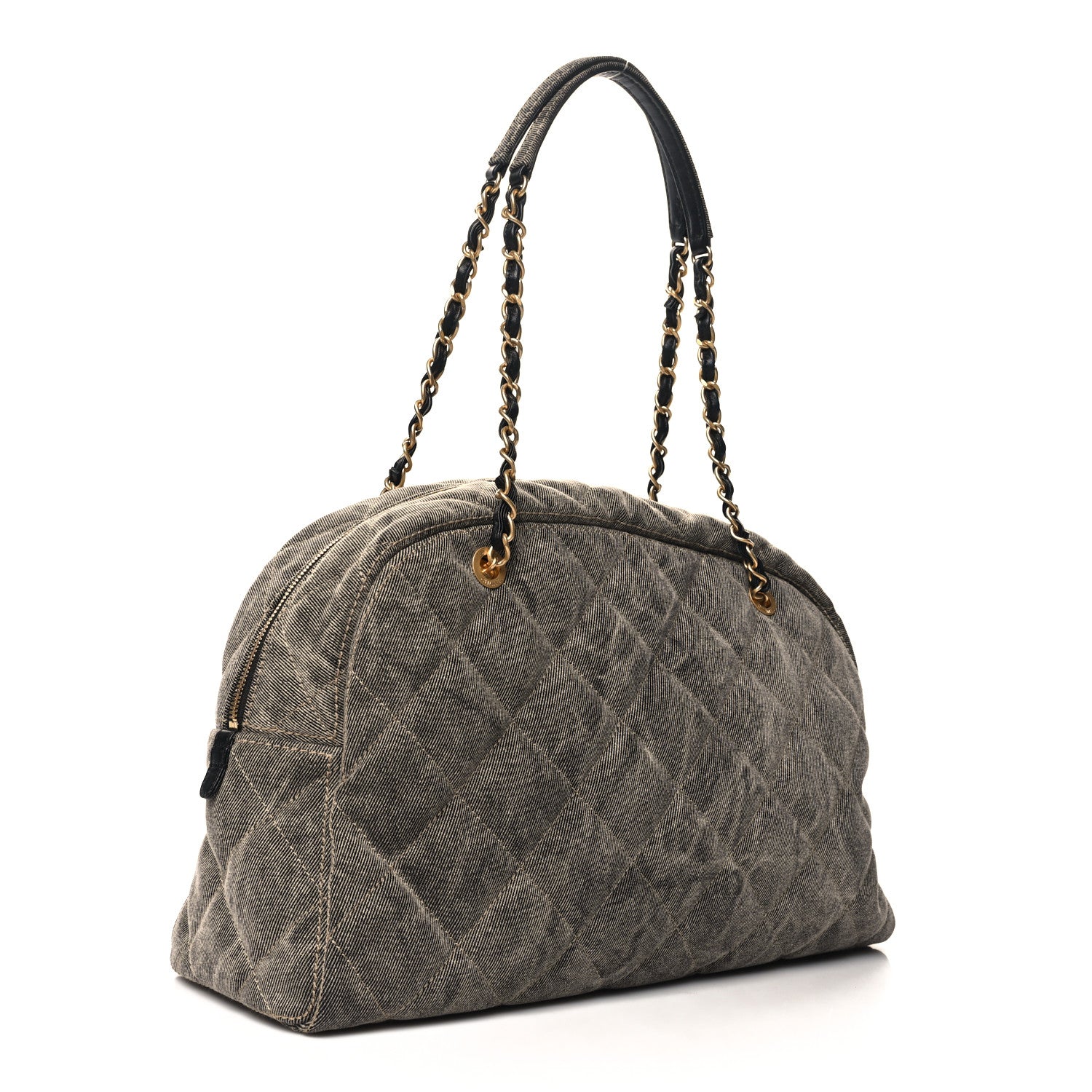 Chanel Washed Denim Quilted Bowling Bag Light Grey 1609342