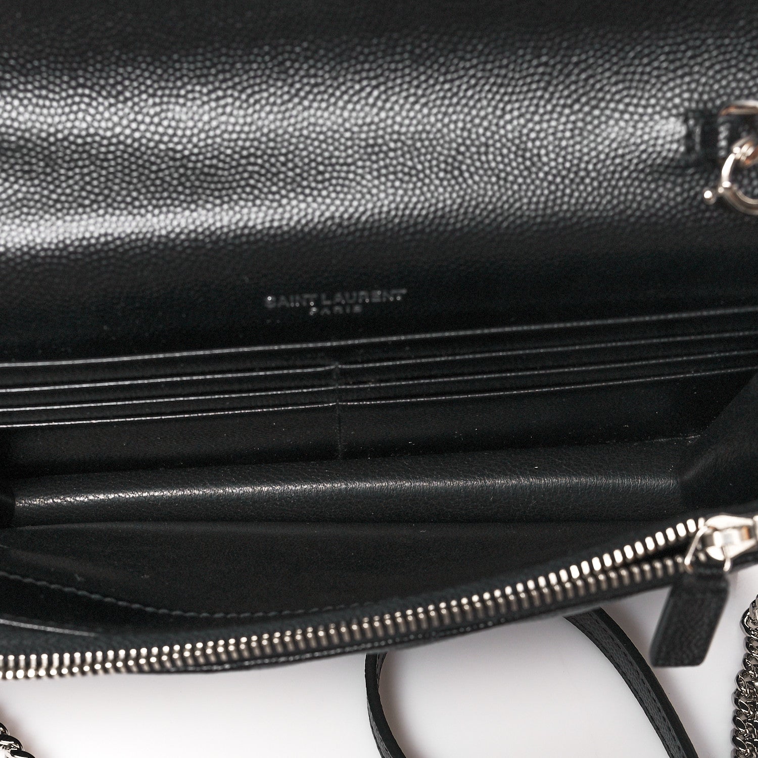 Saint Laurent Grain De Poudre Matelasse Chevron Monogram Envelope Chain Wallet Pearl White Black 5 of 10