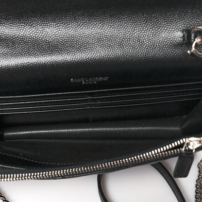 Saint Laurent Grain De Poudre Matelasse Chevron Monogram Envelope Chain Wallet Pearl White Black 5 of 10