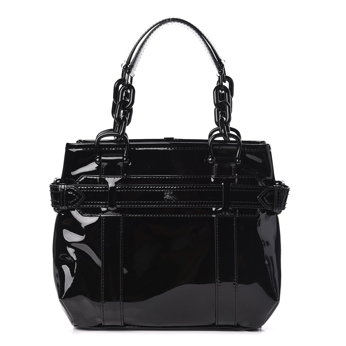 Patent Calfskin Chain Tote Black