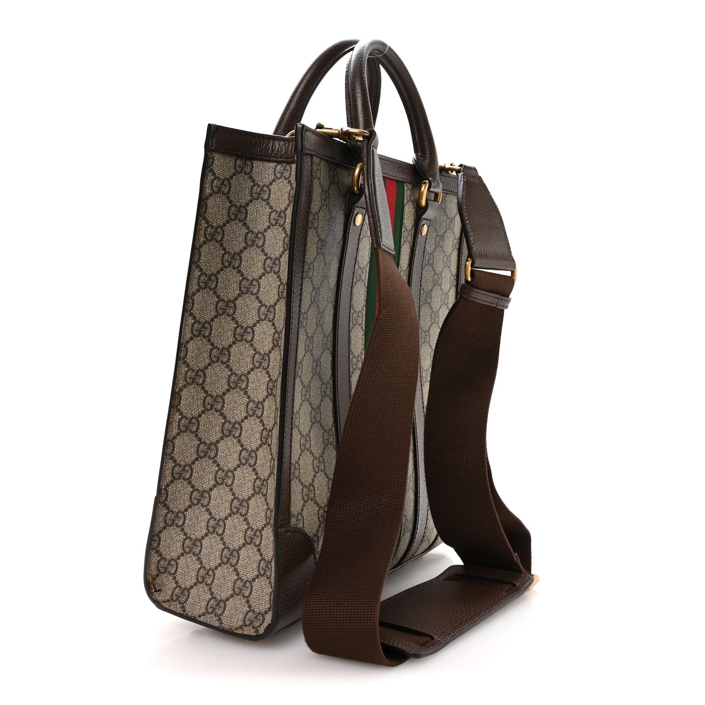 GG Supreme Monogram Textured Dollar Calfskin Web Medium Ophidia Tote Bag Beige Ebony