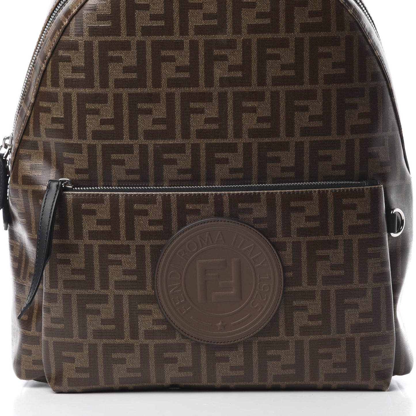 Glazed Fabric Vitello Century FF 1974 Stamp Patch Pocket Backpack Mogano Panna Black