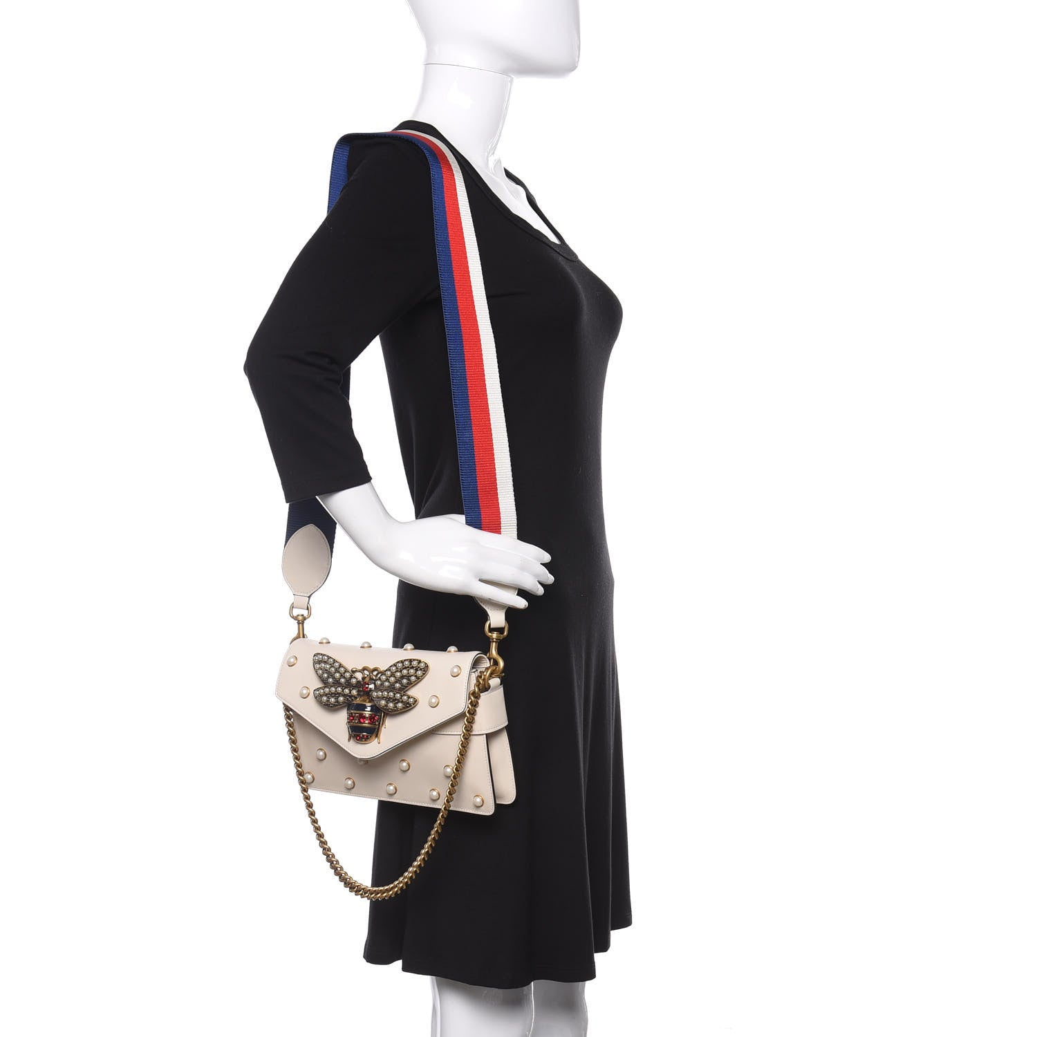 Gucci Nappa Pearl Studded Mini Queen Margaret Broadway Shoulder Bag Mystic White 3 of 12