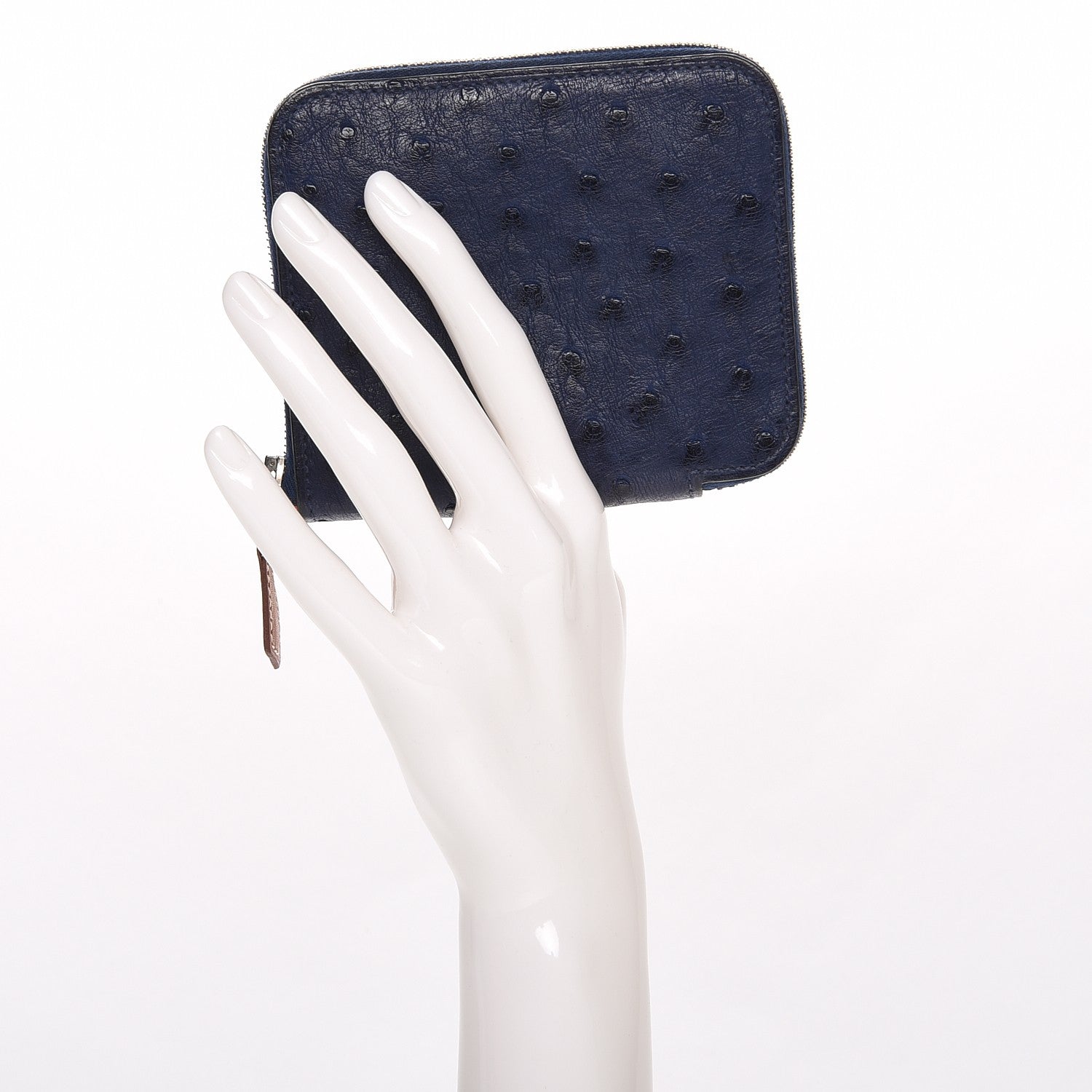 Hermes Ostrich Silk'in Compact Wallet Bleu Saphir 2 of 8