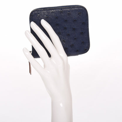 Hermes Ostrich Silk'in Compact Wallet Bleu Saphir 2 of 8