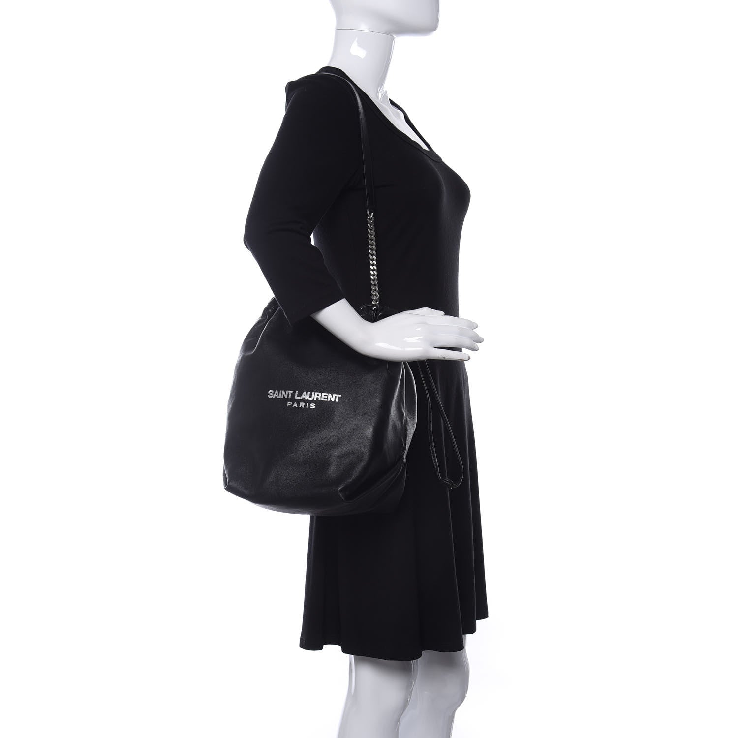 Saint Laurent Lambskin Teddy Drawstring Bag Black 2 of 8