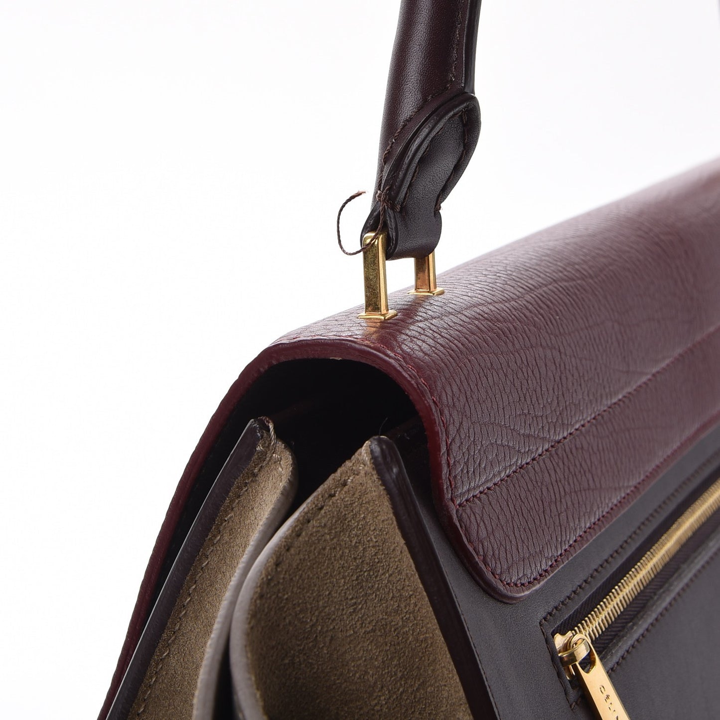 Textured Calfskin Tri-Color Large Trapeze Burgundy