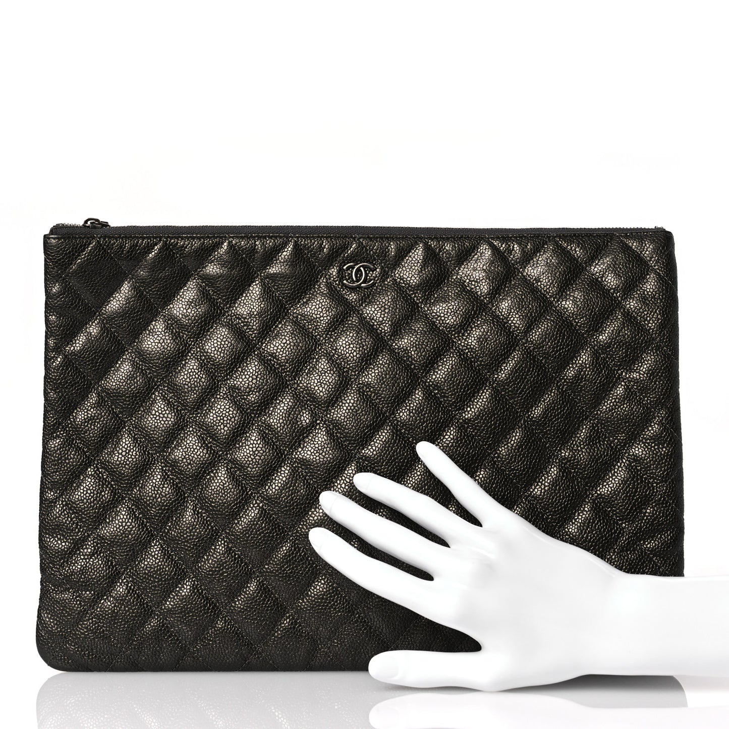 Iridescent Caviar Quilted Large Cosmetic Case Dark Grey