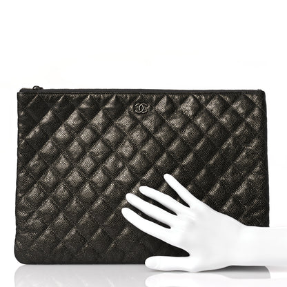 Chanel Iridescent Caviar Quilted Large Cosmetic Case Dark Grey 2 of 9