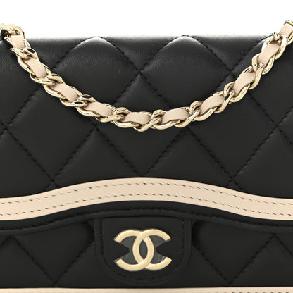 Chanel Lambskin Quilted Flap Phone Holder With Chain Black Beige 9 of 12