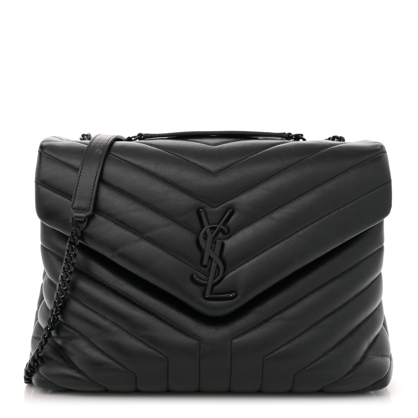 Calfskin Y Quilted Monogram Monochrome Medium Loulou Chain Satchel Black