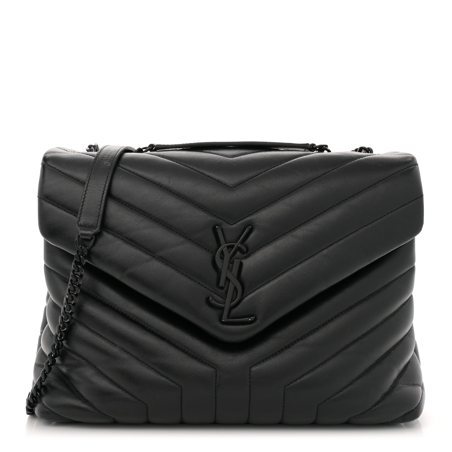 Saint Laurent Calfskin Y Quilted Monogram Monochrome Medium Loulou Chain Satchel Black 1 of 15