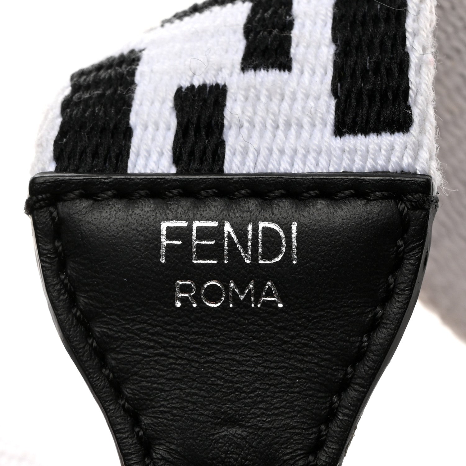 Fendi Canvas Calfskin FF 1974 Studded Strap You Black White 4 of 7