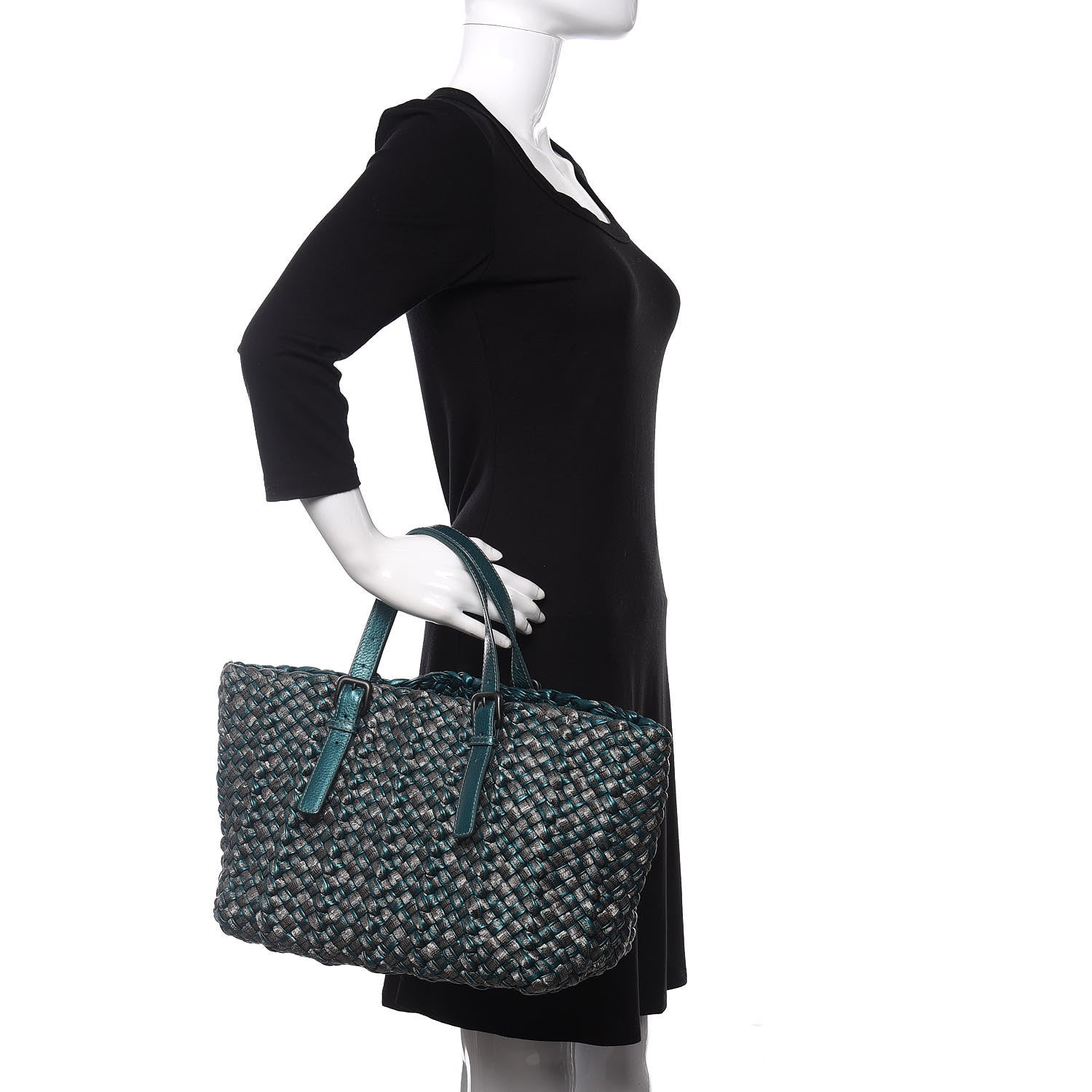 Bottega Veneta Metallic Intrecciato Tote Teal 2 of 9