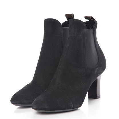 Louis Vuitton Suede Monogram Uniformes Cap Toe Chelsea 75mm Ankle Boots 36.5 Black 3 of 11