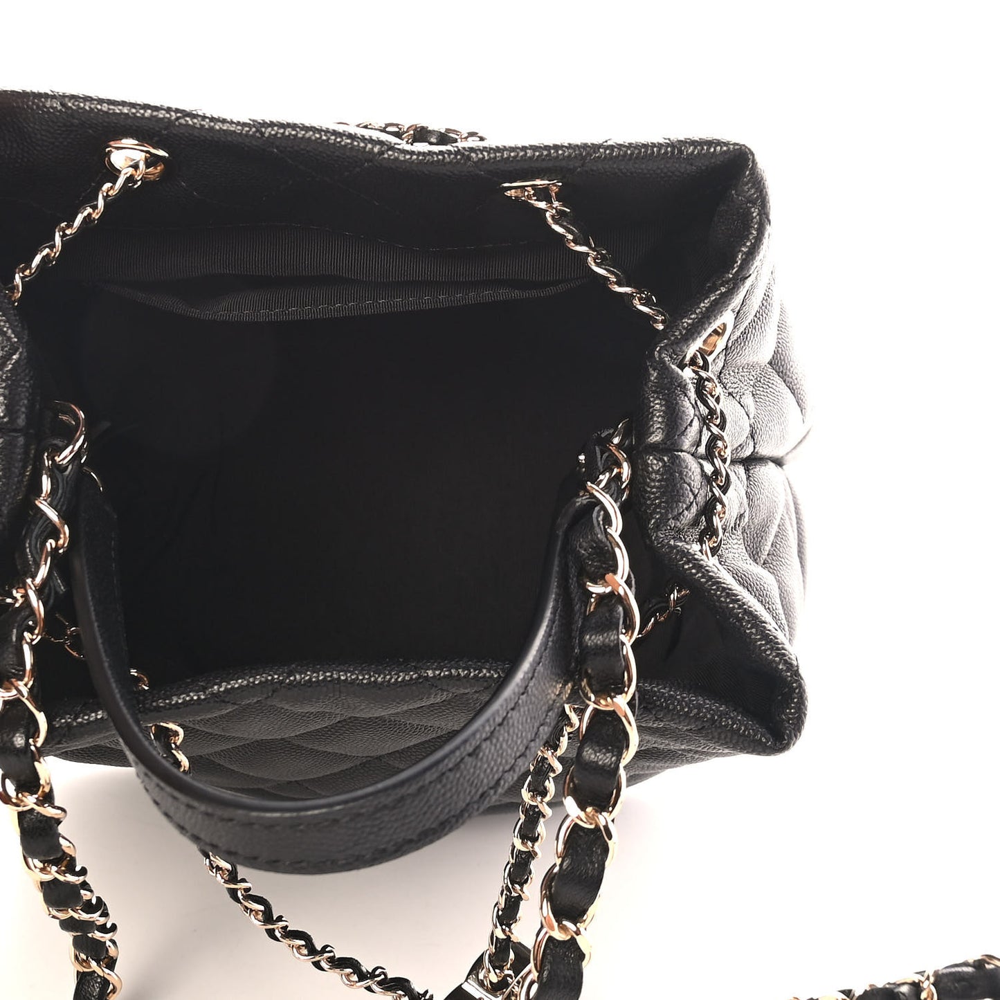 Caviar Quilted Rolled Up Bucket Drawstring Bag Black