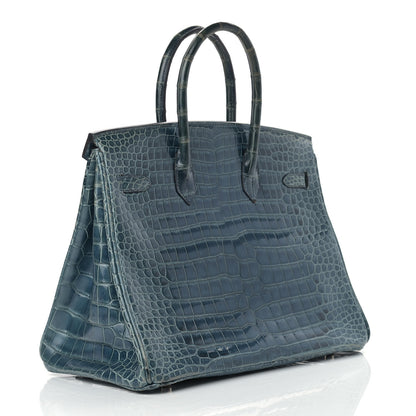Hermes Shiny Porosus Crocodile Birkin 35 Bleu Roi 3 of 39