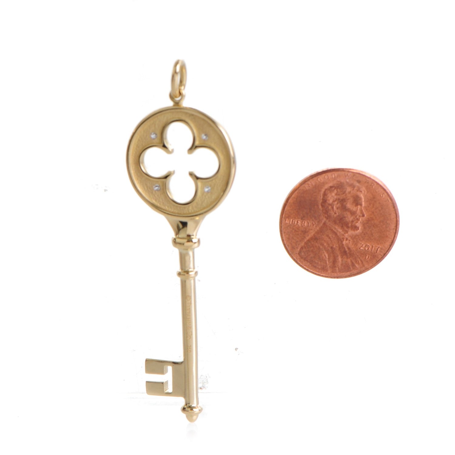 Tiffany 18K Yellow Gold Diamond Quatrefoil Key Pendant 2 of 4