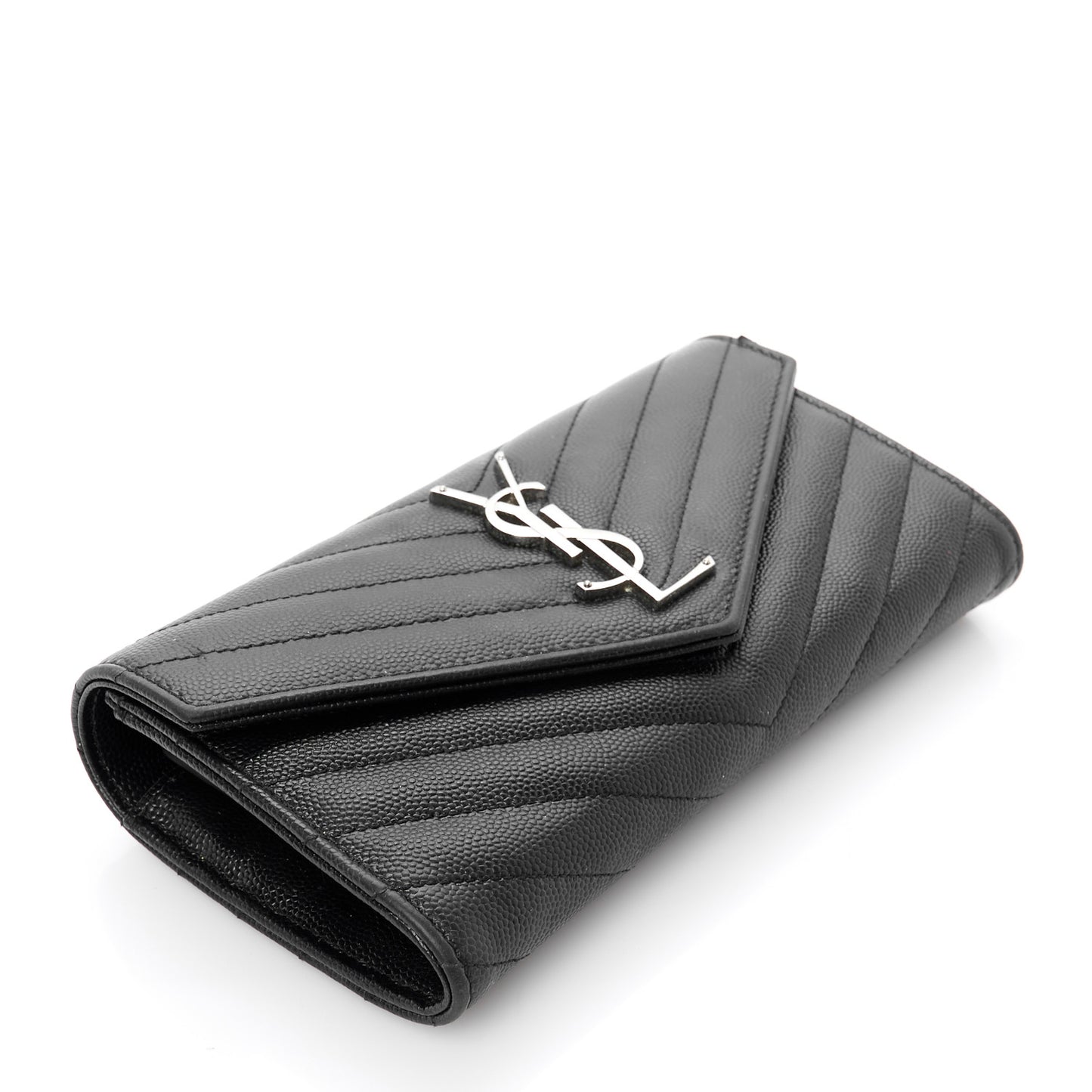 Grain De Poudre Matelasse Chevron Monogram Flap Wallet Black
