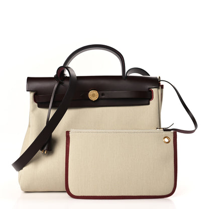 Hermes Military Toile Vache Hunter Herbag Zip Retourne 31 PM Beton Rouge Sellier 1 of 9