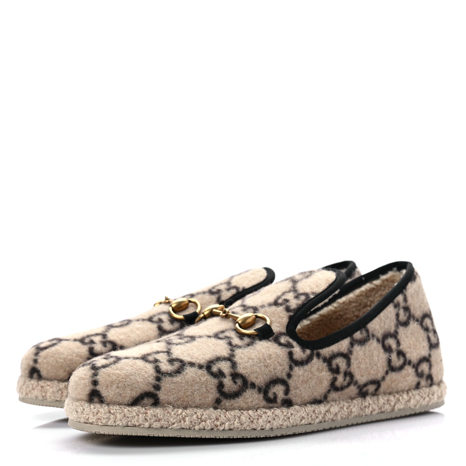 Gucci Covered Wool GG Monogram Womens Fria Horsebit Loafers 41 Beige Ebony Black Butterscotch 3 of 8