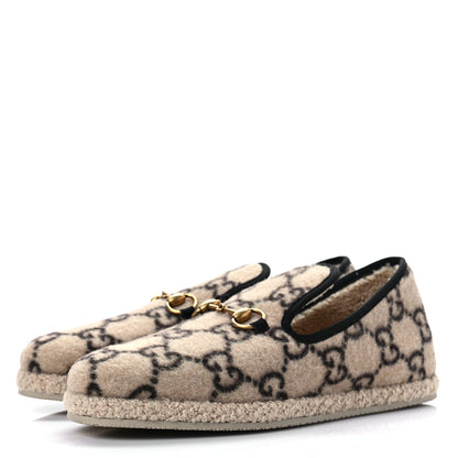 Gucci Covered Wool GG Monogram Womens Fria Horsebit Loafers 41 Beige Ebony Black Butterscotch 3 of 8