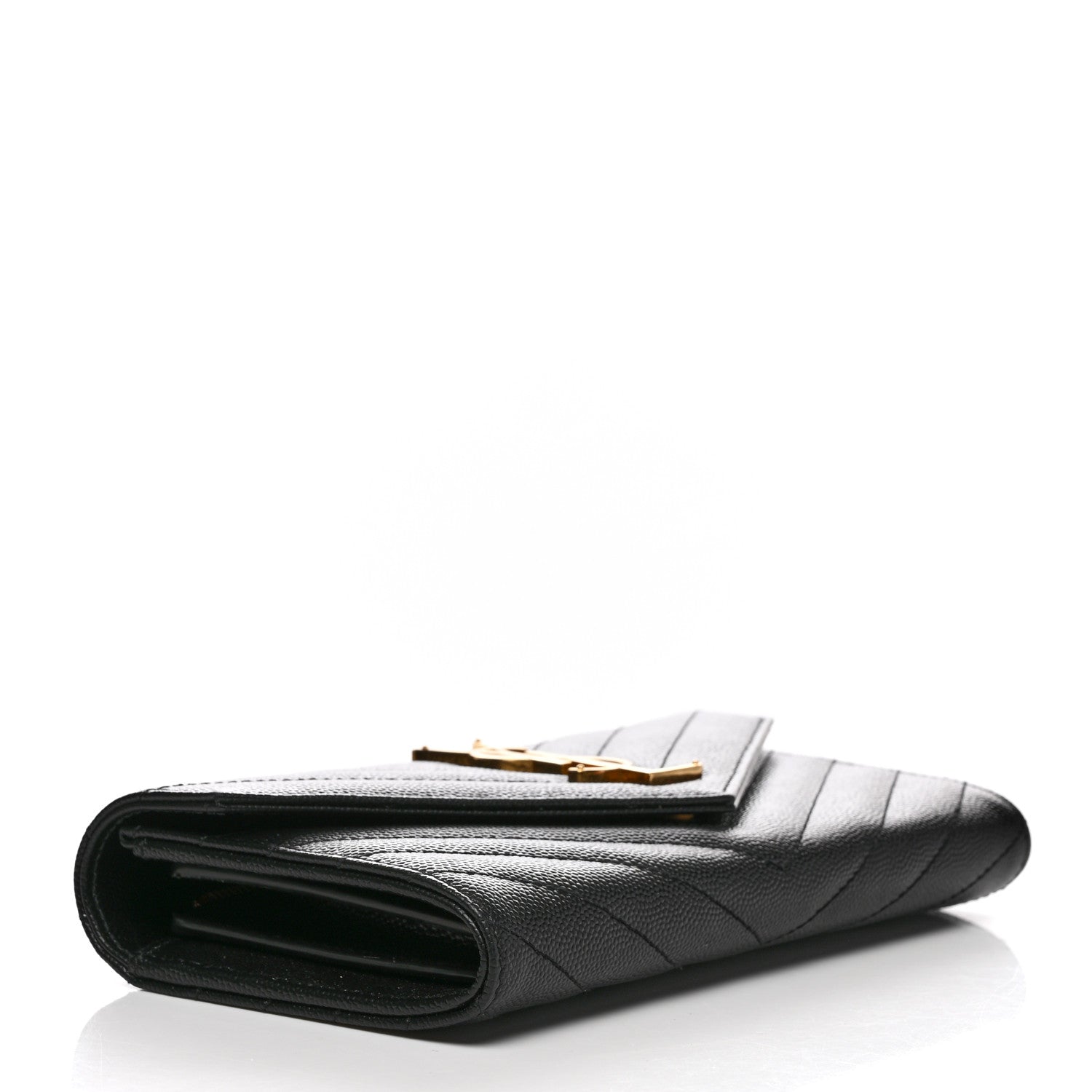Saint Laurent Grain De Poudre Matelasse Chevron Monogram Flap Wallet Black 4 of 6