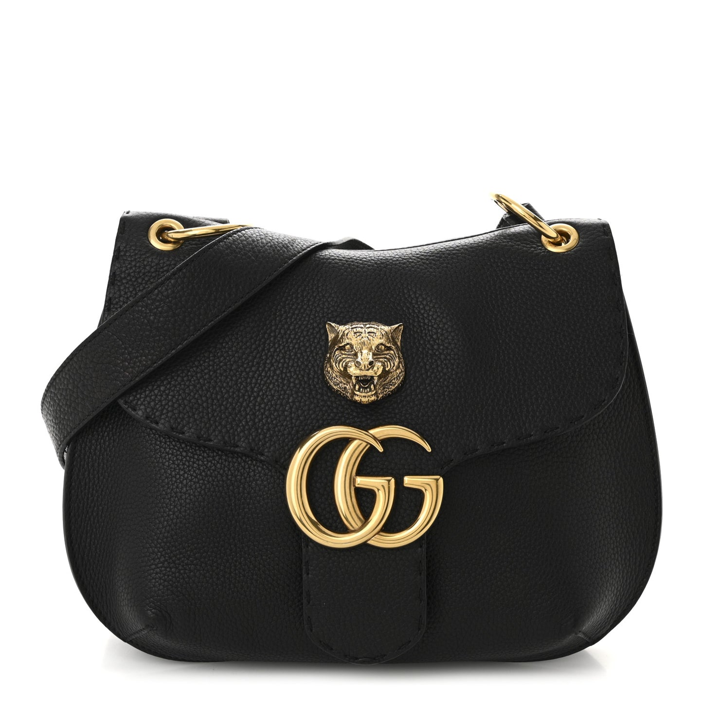 Cellarius Calfskin Feline GG Marmont Flap Shoulder Bag Black