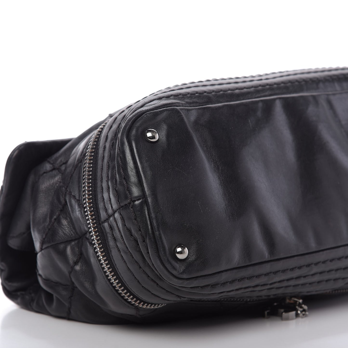 Calfskin Stitched Large Expandable Flap Bag Black