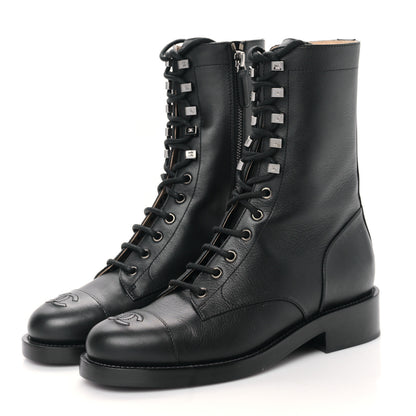 Chanel Calfskin Cap Toe Lace Up Combat Boots 38 Black 3 of 8
