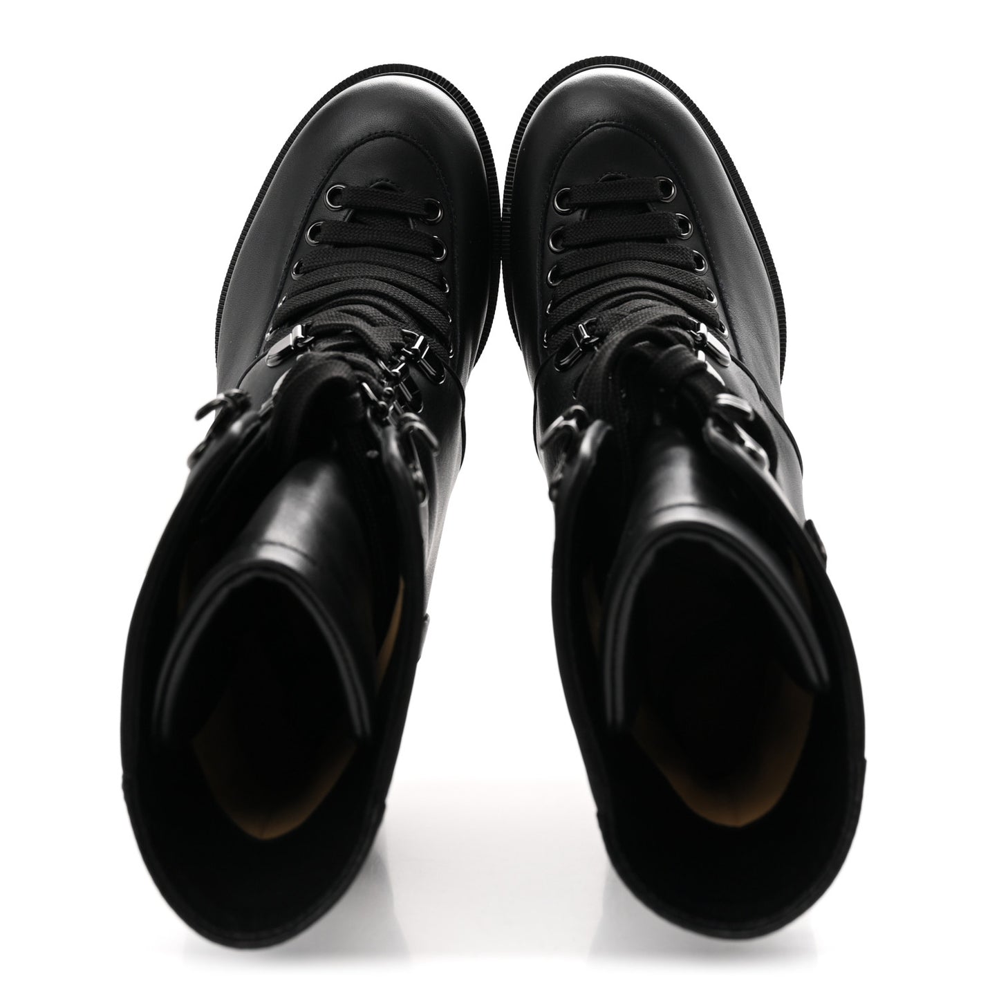 Calfskin Macademia 100 Combat Boots 37.5 Black