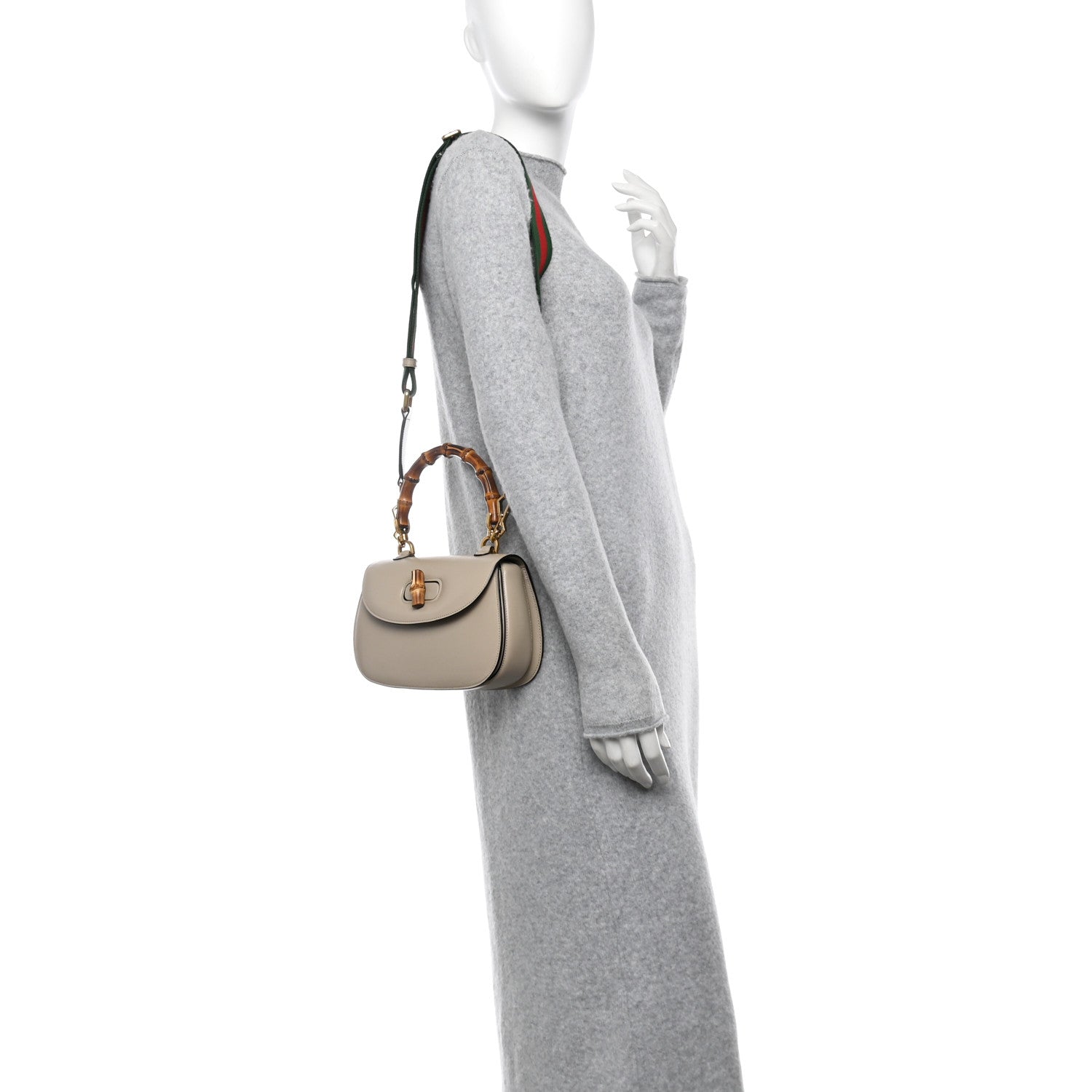 Gucci Boarded Dyana Lux Calfskin Web Small Bamboo 1947 Top Handle Bag Oatmeal 2 of 11