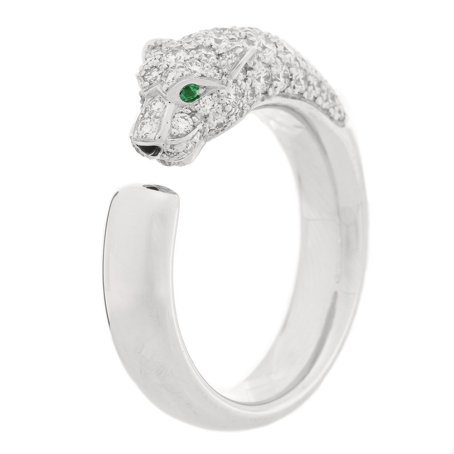 18K White Gold Diamond Black Onyx Emerald Panthere De Cartier Ring 51 5.75