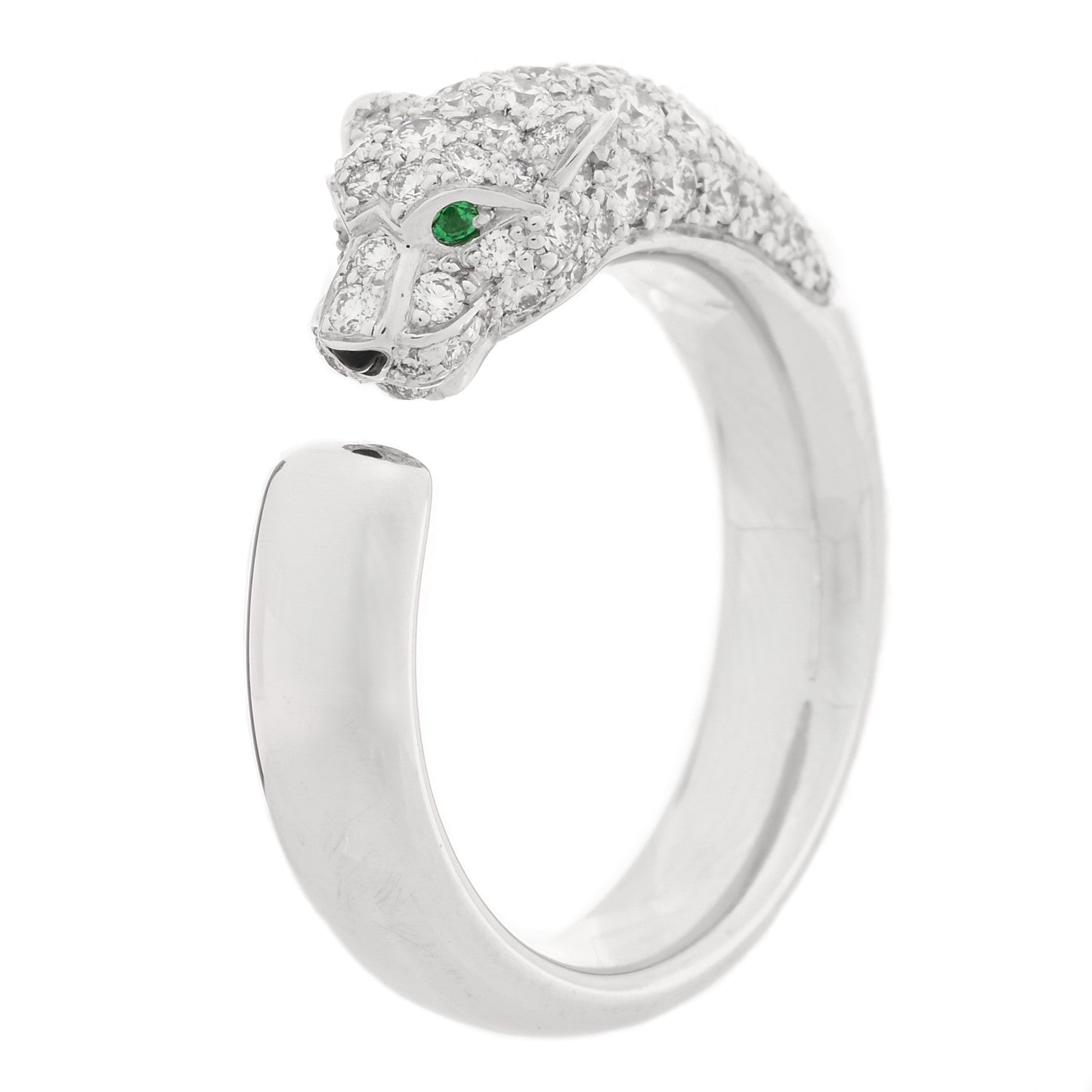 Cartier 18K White Gold Diamond Black Onyx Emerald Panthere De Cartier Ring 51 5.75 3 of 6