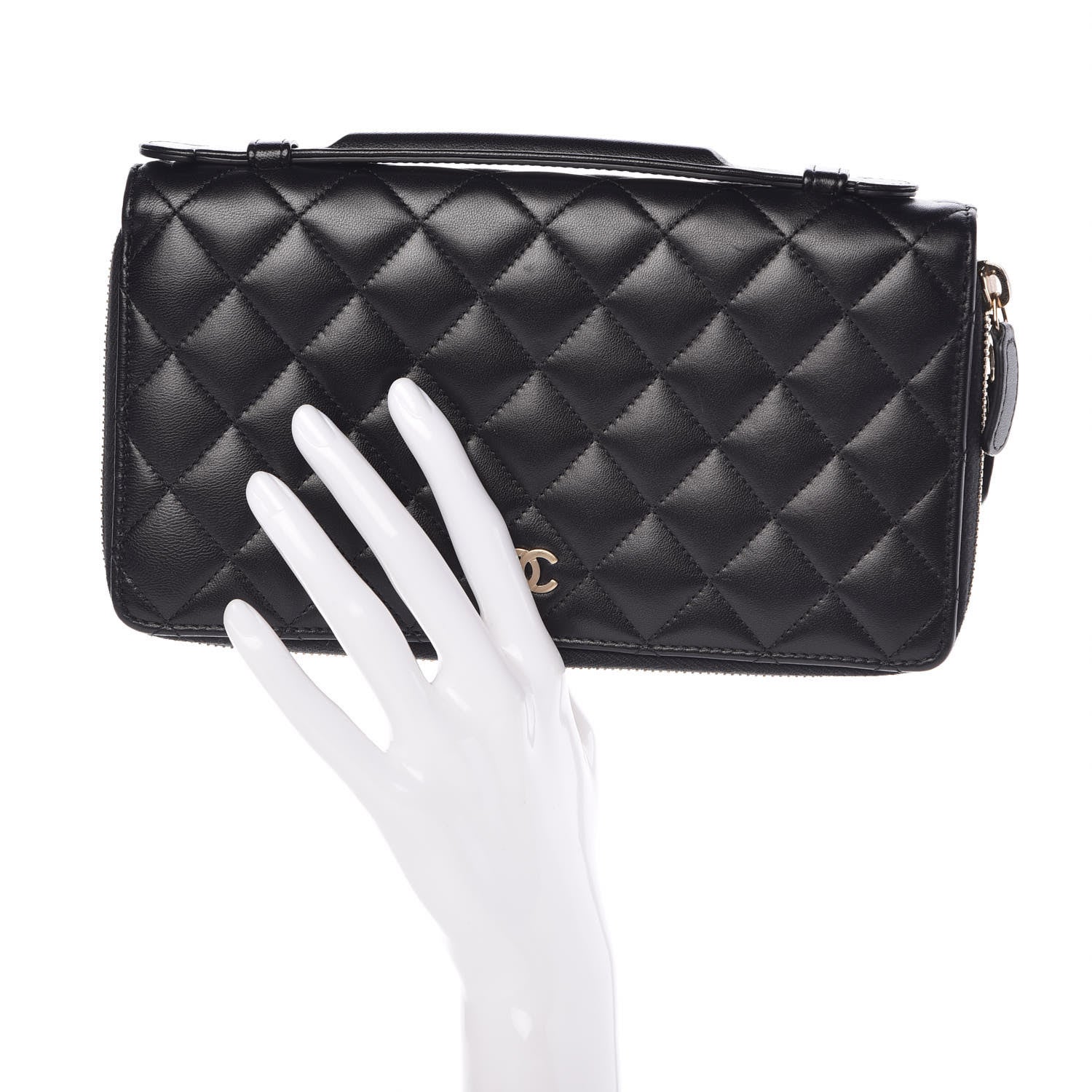 Chanel Lambskin Quilted Large Double Zip Around Organizer Wallet Black 3 of 12