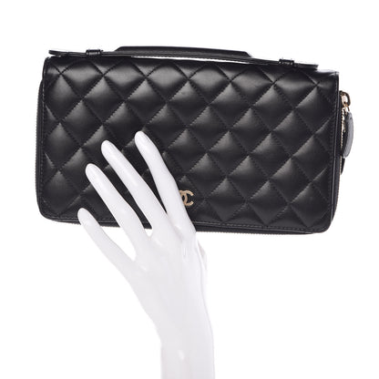 Chanel Lambskin Quilted Large Double Zip Around Organizer Wallet Black 3 of 12