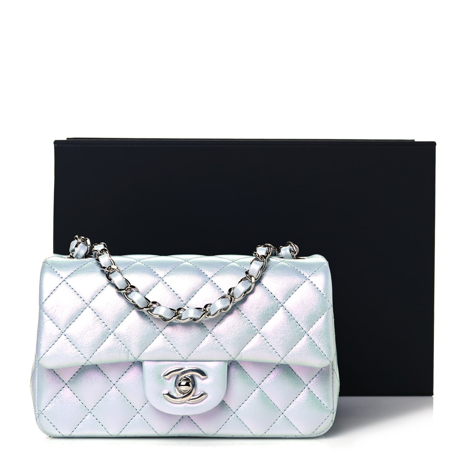 Chanel Iridescent Calfskin Quilted Mini Rectangular Flap Light Blue 11 of 11