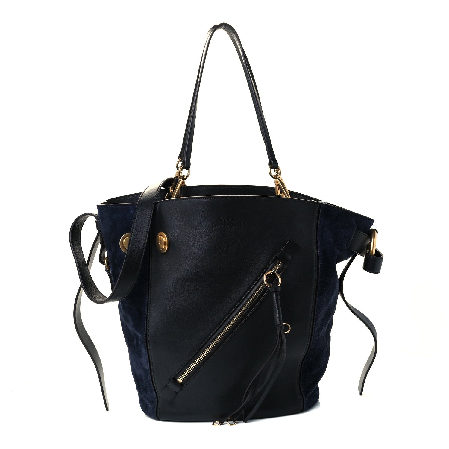 Chloe Smooth Suede Calfskin Medium Myer Double Carry Bag Black Navy 1 of 10