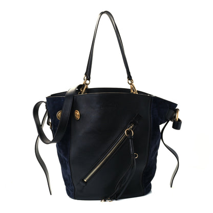 Chloe Smooth Suede Calfskin Medium Myer Double Carry Bag Black Navy 1 of 10