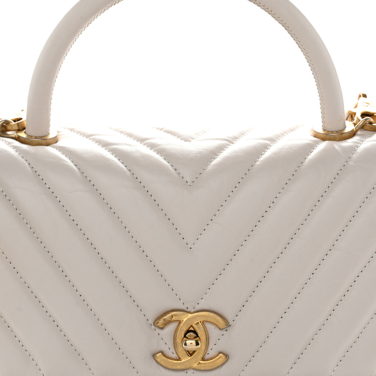 Chanel Aged Calfskin Chevron Quilted Small Coco Handle Flap Rose Pale 8 of 10