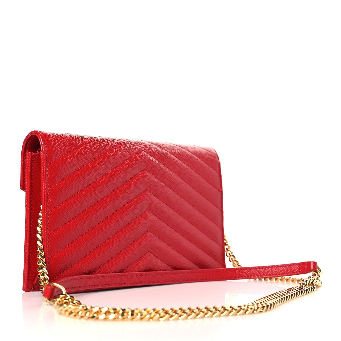 Grain De Poudre Matelasse Chevron Monogram Envelope Chain Wallet New Red