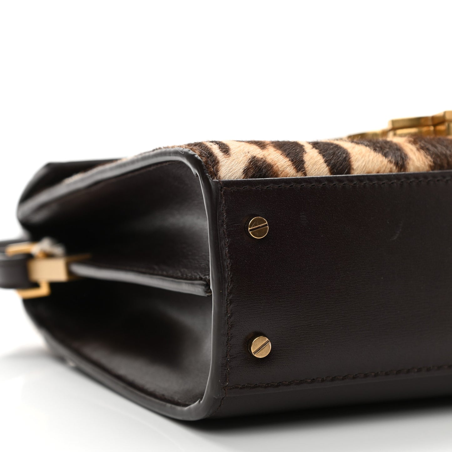 Calfskin Pony Hair Leopard Print Mini Monogram Cassandra Top Handle Brown