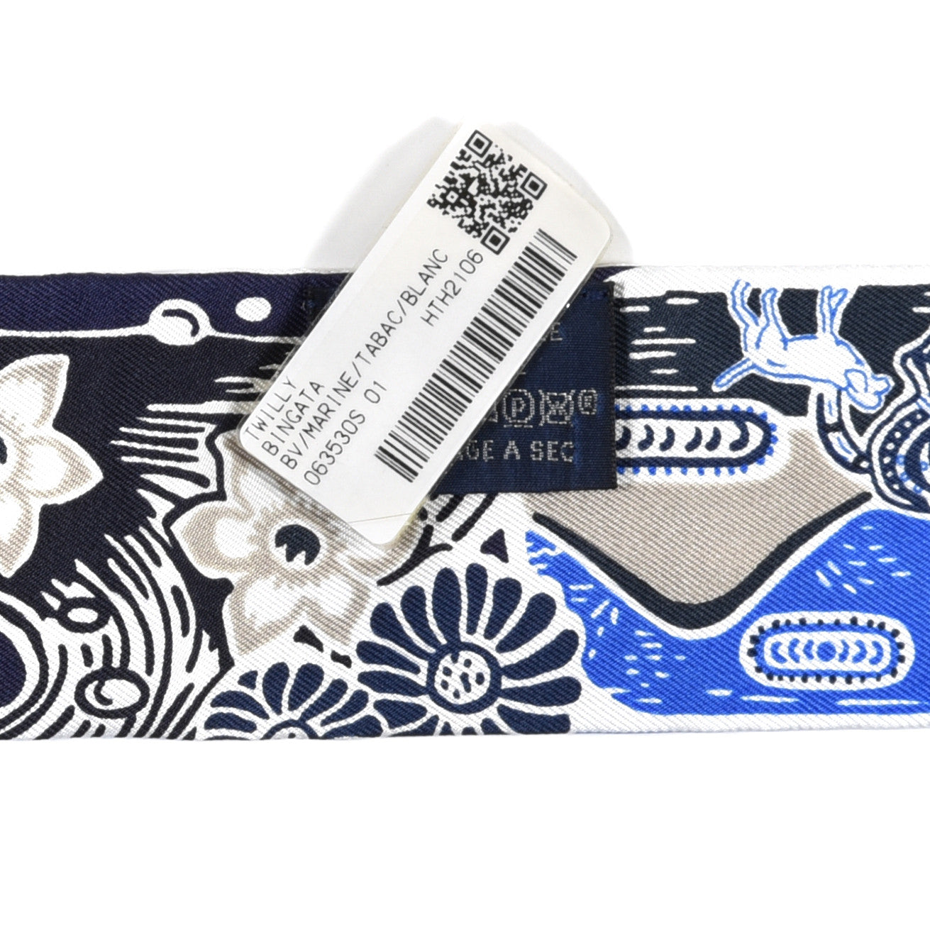 Hermes Silk Bingata Twilly Marine Tabac White 4 of 4