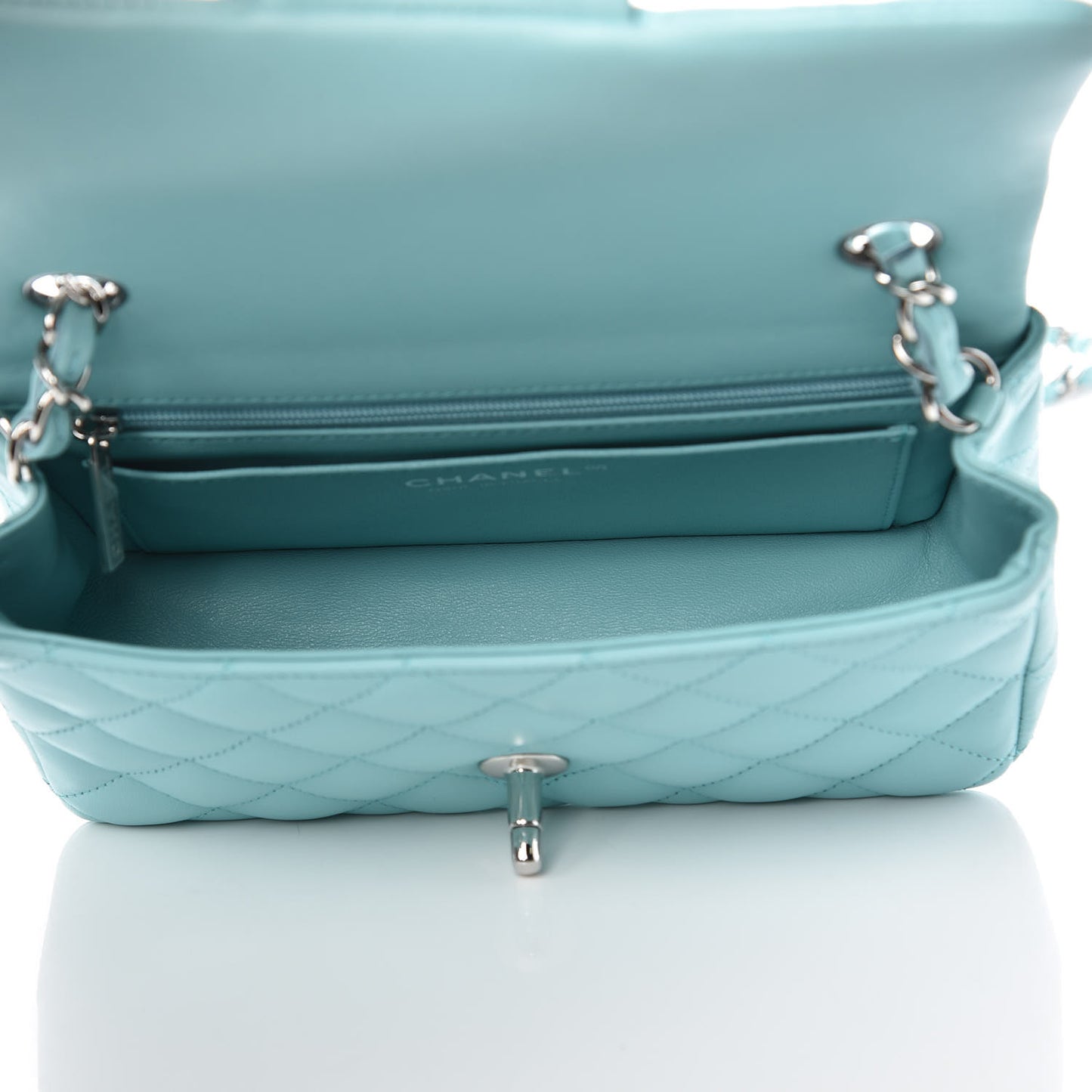 Lambskin Quilted Mini Rectangular Flap Light Blue