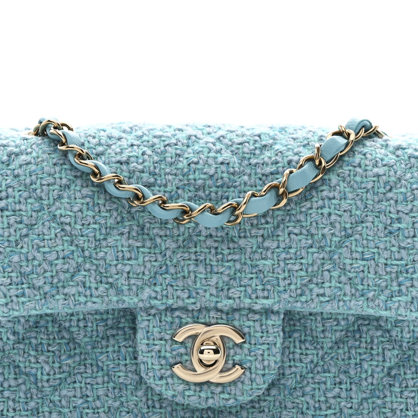 Wool Tweed Quilted Mini Rectangular Flap Turquoise Light Blue