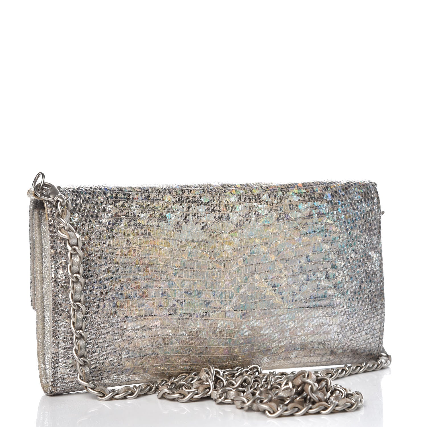 Chanel Iridescent Lizard Wallet With Removable Chain Silver 4 of 13
